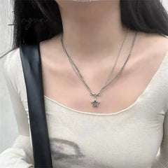 Fashion Double layer chain Hollow Star Pendant Necklace for Women Korean Punk Neck Chain Fashion Y2K Aesthetic Jewelry