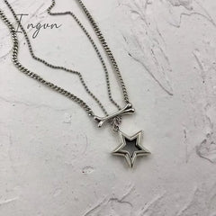 Fashion Double Layer Chain Hollow Star Pendant Necklace For Women Korean Punk Neck Chain Y2K