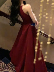 Fashion New Women Elegant Casual Midi Party Dress Sleeveless A-Line Solid Chic Birthday Prom