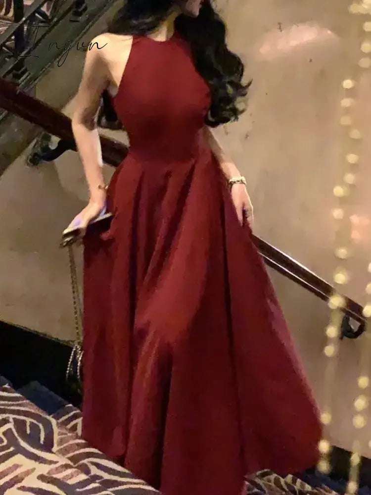 Fashion New Women Elegant Casual Midi Party Dress Sleeveless A-Line Solid Chic Birthday Prom