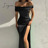 Ingvn - Summer Off Shoulder Elegant Sexy High Slit Evening Dresses Women Fashion Solid Slim Prom Party Dress Vestido Feminino Robe Femme
