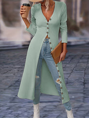 Womens Chic Solid Knit Cardigan - Soft Button Down, Long Sleeve, Slim Fit, Long Length - Perfect for Layering, Elegant Casual Wear