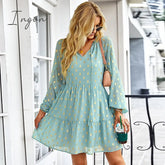 Ingvn - Ladies Vintage Dot Print Short Spring Autumn Boho Chiffon Dress Women Casual Party Dress Women Sundress Female Robe Vestidos
