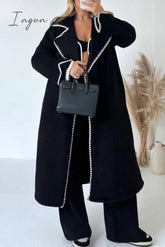 Ingvn - Elegant Solid Embroidered Turndown Collar Outerwear