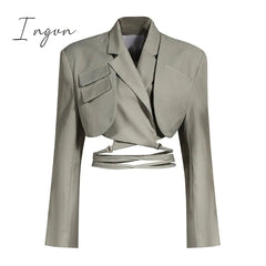 Ingvn - Irregular Elegant Blazer For Women Notched Long Sleeves Lace Up Bowknot Blazers Female Summer Fashion New