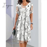 Ingvn - Women's Casual Dress Chiffon Dress Summer Dress Floral Print Crew Neck Midi Dress Fashion Streetwear Outdoor Daily Short Sleeve Regular Fit Gray Summer Spring S M L XL XXL