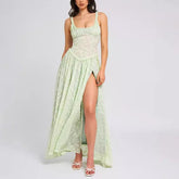 sexy women's new sexy suspenders U-collar backless perspective chiffon dress