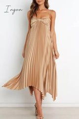 Ingvn - Sexy Elegant Solid Fold V Neck Irregular Dress Dresses