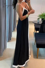 Ingvn - Sexy Color Block Contrast V Neck Sling Dress Dresses