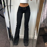 Ingvn - 2023 Spring Womens Fashion Goth Dark Y2k E-girl Striped Print Gothic Suit Pants Black Slim High Waist Zipper Front Trousers Women Autumn Fashion Streetwear