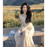 Elegant Mesh Long Sleeve Midi Dresses for Women Autumn Fashion Vintage Slim Party Sexy Evening Vestidos Female Clothes Robe