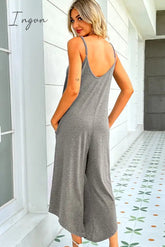 Ingvn - Round Neck Pocketed Sleeveless Jumpsuit