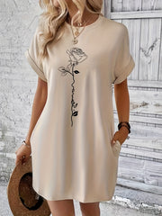 Breezy Floral Crew-Neck Dress - Lightweight & Comfortable for Everyday Spring/Summer Elegance, Women’s Fashion