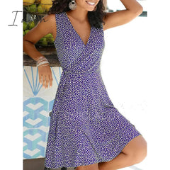 Ingvn - New Casual Polka Dot Dress Women V Neck Sleeveless Bandage Beach Dress Summer Bohemian Dresses For Women