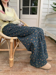 Ingvn Women's Retro Floral Pattern High Waisted Wide Leg Jeans Summer Cool Girl Bottoms Thin Pants Female Printed Baggy Denim Trousers