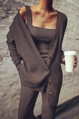 Ingvn - Casual Solid Patchwork Buckle Three Pieces(4 Colors)