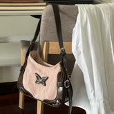 INGVN Y2k Women Shoulder Bag American Vintage Style Contrast Color Fashion Handbag Butterfly Harajuku Pink Ladies Armpit Bag