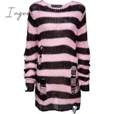 Ingvn - Halloween 200 Gothic Knitted Sweater Women Long Pullovers Striped Loose Winter Ripped Plus Size Sweaters Jumpers Mujer Jersey