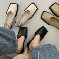 Summer Shoes Ladies Female Footwear Square Toe Women's Moccasins Autumn Casual Sneaker Shallow Mouth Soft Retro Dress Fall