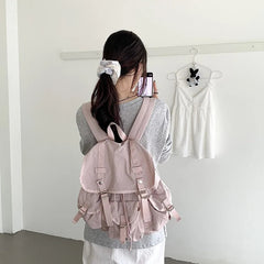 Ingvn Preppy Style Flap Buckle Muti Pocket Nylon Women Backpack Niche Design College School Women Bags Travel Commuter Girls Backpack