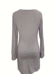 Solid Cowl Neck Bodycon Dress, Elegant Long Sleeve Asymmetrical Dress, Women's Clothing