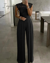 Ingvn - White Long Trouser Wide Leg Jumpsuits Pant Ladies Fashion Loose Casual Lace Jumpsuit Female Clothing Sleeveless Club