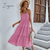 Ingvn - Ladies Vintage Boho Plaid Summer Dress Women Sexy Backless Casual Ruffles Party Beach Sundress Women Dress Robe Vestidos Female