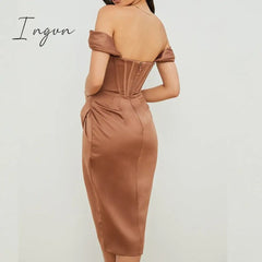 Ingvn - High Quality Satin Bodycon Dress Women Party Dress New Arrivals Midi House of Cb Bodycon Dress Celebrity Evening Club Dress