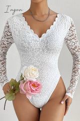 Ingvn- Sexy Solid Patchwork See-through Backless V Neck Skinny Bodysuits