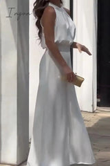 Ingvn - Elegant Solid Pocket Halter Sleeveless Two Pieces