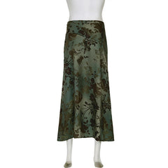 Vintage Print Loose Midi Skirt Women Retro y2k Low Rise Casual Skirts 2000s Aesthetic Ladies's Bottoms Harajuku Clothing