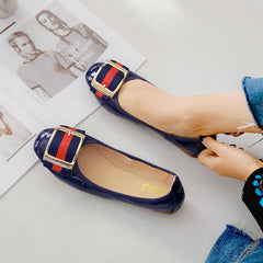Womens Foldable Soft Square Toe Ballet Flats Square Buckle Comfort Slip on Flat Shoes Woman 35-41