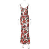 Pphmm outfit inspo Autumn New Fashion Style Floral Print V-neck Small Strap Sheath Close-Fitting Dress for Women Suit