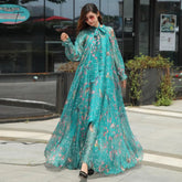 Ingvn - 2023 New Arrives Chiffon Long Sleeve Floral Print Dress Boho Plus Size Women Beach Party Garden Maxi Dress Elegant Vestidos Robe