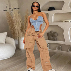 Ingvn - Summer New Irregular Strapless Zipper Denim Crop Top Corset Women Blue Jeans Tube Tops Party Clubwear Streetwear Clothes