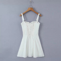 New Fashion Women Back Lacing Up Bandage Black White Sling Dress Sexy Sleeveless Female Summer Party Mini Robe
