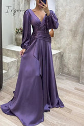 Ingvn - Elegant Formal Solid Fold V Neck Evening Dresses(3 Colors)