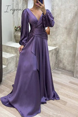 Ingvn - Elegant Formal Solid Fold V Neck Evening Dresses(3 Colors)