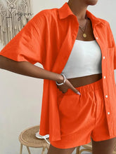 Ingvn - Long Sleeve Single-breasted Top + Broad-legged Shorts Set Fashion Ladies Sexy Solid Suits Summer 2 Piece Outfits For Women