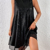 Sequin High Neck Dress, Elegant Bow Knot Back Tank Dress, Women's Clothing