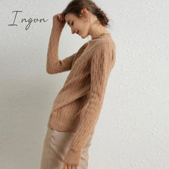 Ingvn - 100% Merino Wool Cashmere Sweater Women Winter Warm O-Neck Long Sleeve Ladies Pullover