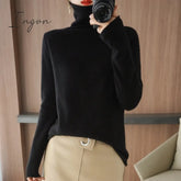 Ingvn - 100% Pure Wool Cashmere Sweater Fall/Winter Pile Collar Pullover Korean Fashion Casual