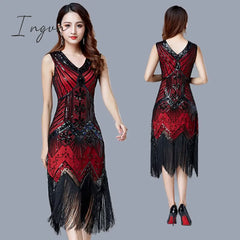 Ingvn - 1920S Vintage Flapper Great Gatsby Party Dress V-Neck Sleeveless Sequin Beaded Style Style