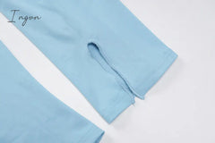 Ingvn - 2 Piece Outfits For Women Sexy Long Sleeve Crop Tops Drawstring Leggings Pants Sets Casual