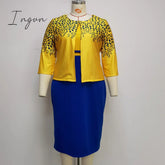Ingvn - 2 Piece Set Long Coat And Dress Christmas African Midi Dresses Women Dashiki Bazin Riche