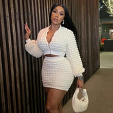 Ingvn - 2 Piece Sets Skirts For Women 2023 Long Sleeve Solid Pencil Skirt Open Umbilical Zip