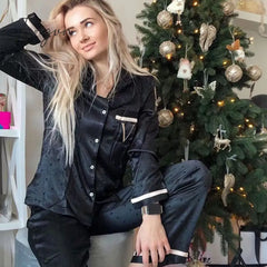 Ingvn - 2 Pieces Set Summer Pajamas For Women V Long Satin Silk Sleepwear Ladies Luxury Pyjamas
