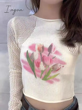 Ingvn - 2023 Autumn Floral T-Shirts Casual O-Neck Slim Y2K Crop Tops Women Short Sleeve Sexy
