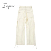 Ingvn - 2023 Cargo Pants For Women Beige Wide Leg Summer High Waist Woman Trousers Holiday Casual