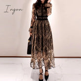 Ingvn - 2023 Fashion Outfits Spring Elegant Sexy Women Vintage Lace Long Sleeve O-Neck Robe Femme
